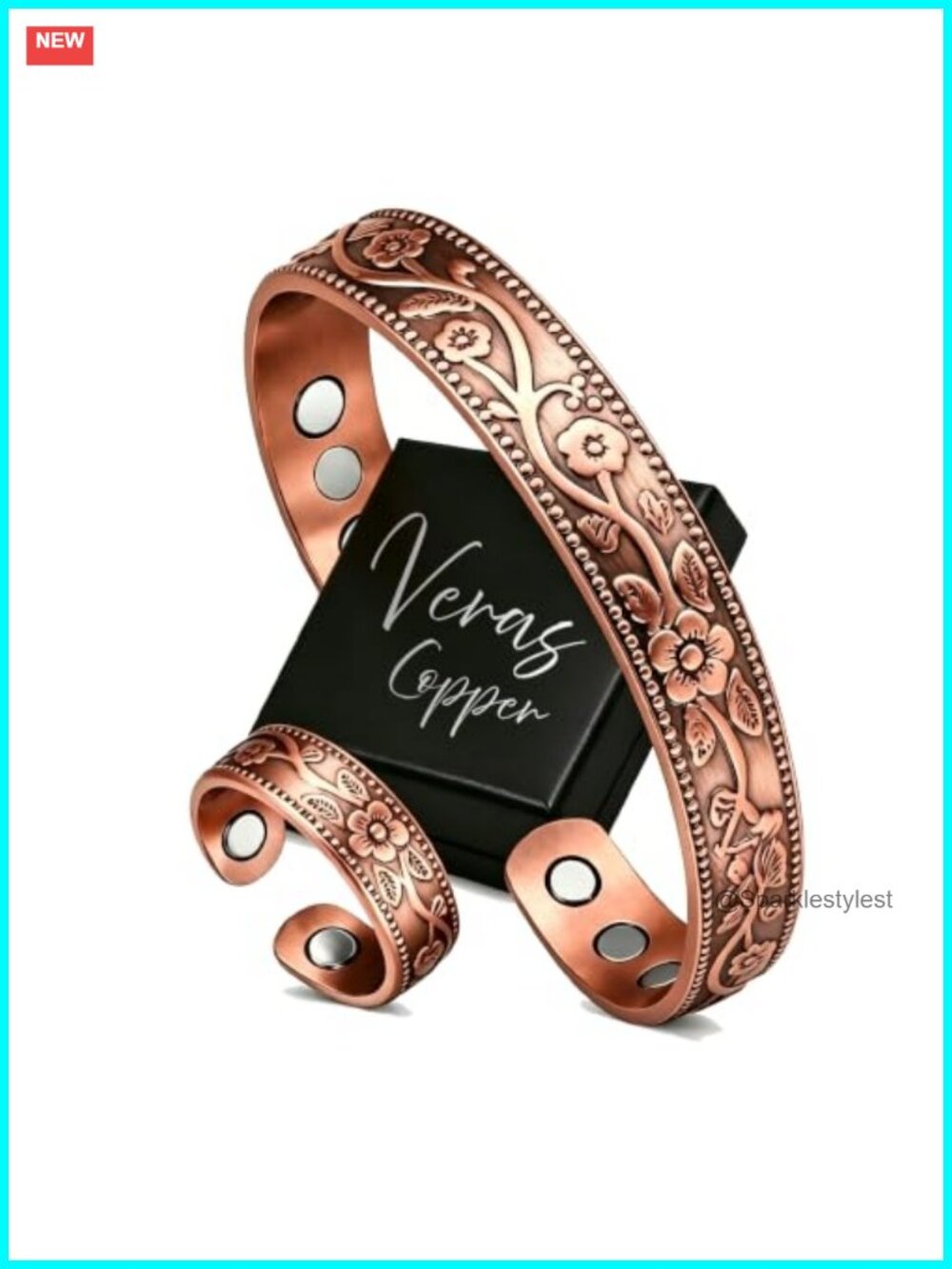 Handmade Embossed Flower Copper Cuff Bracelet Adjustable